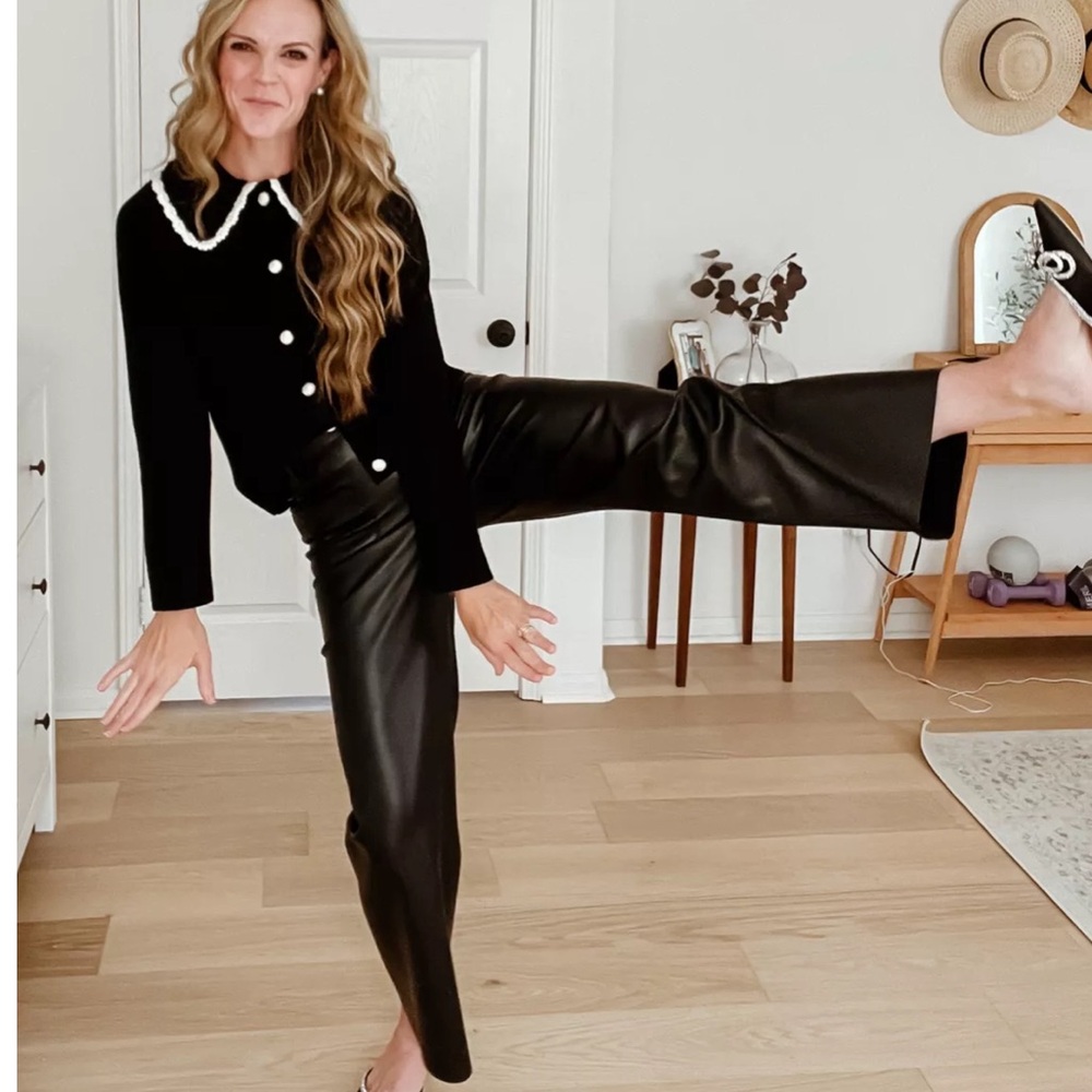 SEZANE BLOGGER Black White Fine Knit Bettany Cardigan Crochet Collared Sweater - Picture 12 of 16